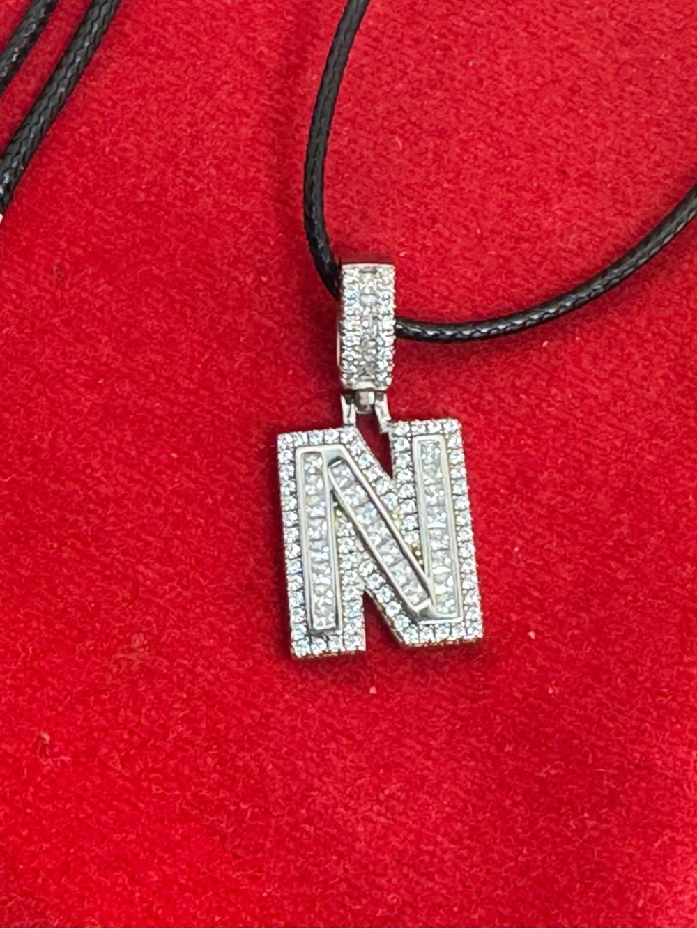 Sterling silver letter N pendant AAA CZ